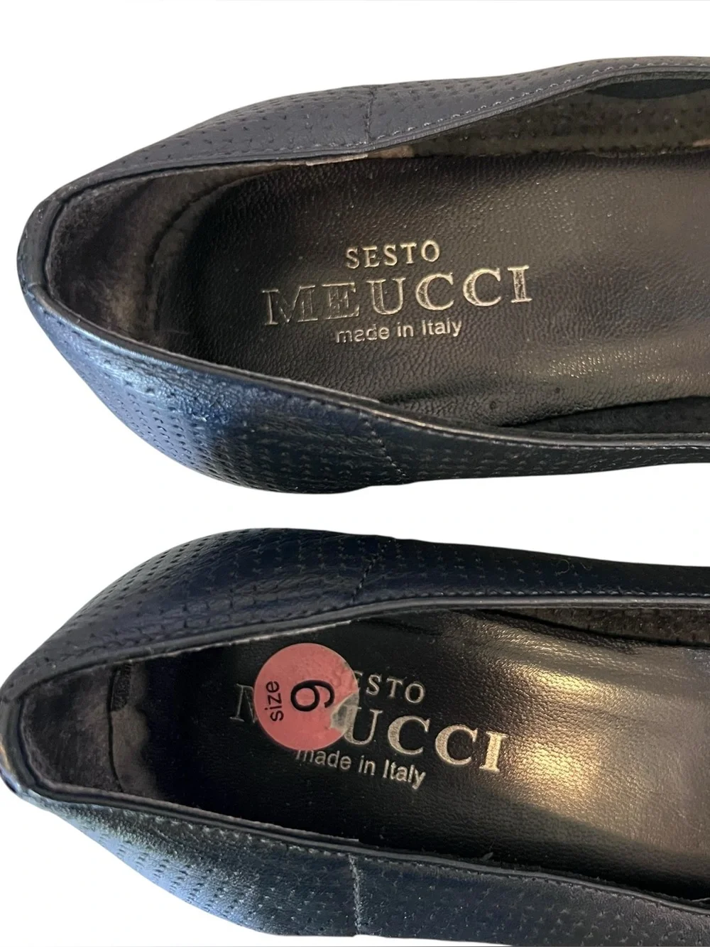 Sesto Meucci Women’s Sz 9 Navy Leather Demi Wedge Heels Perforated Floral
